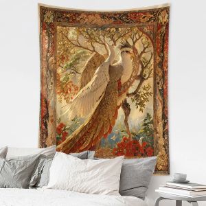 VIKAMA Retro Flower and Bird Tree of Life Tapestry European Classical Flowers Bohemian Ethnic Style Living Room Home Decoration
