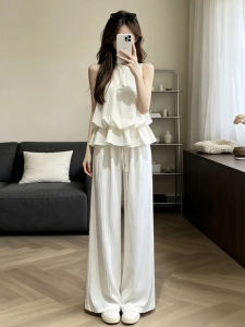 ZHENMANZI | Korean Style Sleeveless Halter Top Wide Leg Pants Outfit Set