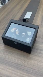 [BH 24T] Hộp Đồng Hồ Cơ 6 Xoay + 6 Tĩnh Vỏ Da Vân Nổi Có Đèn LED - Hộp Tích Cót Lên Dây Cho Đồng Hồ Tự Động Cao Cấp W187