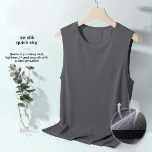 Summer Thin Ice Silk Mesh Vest Men Breathable Quick Dry Large Size Wide Shoulder Sleeveless T-Shirt to Work Wear Male Top