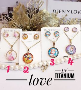 Titanium Set Perhiasan Anak Perempuan Karakter Set Kalung dan Anting 91922c