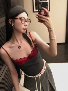 chaqi | เสื้อกล้ามผ้าลินินลูกไม้ผสมสองชิ้นสำหรับผู้หญิงในฤดูใบไม้ร่วง เซ็กซี่ กระชับสัดส่วน แขนกุด คอวี สีพื้น