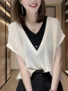 Shalldoer | Áo Thun V-neck Hai Lớp Màu Khối Bằng Lụa Băng