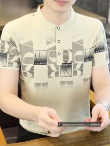 HENGYUANXIANG | Hengyuanxiang Mens Short Sleeve T-Shirt Ice Silk Cotton Slim Fit Summer Fashionable Base Layer Shirt Standard Fit Business Gentleman Style