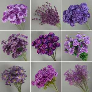 Purple Artificial Flowers Decorative Floral Arrangement Window Display Fake Flower Bouquet Ornament Modern Style Home Decoration