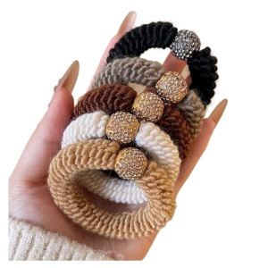 Delicate Girls Hair Ties with Sequins High Elasticity for Low Bun Autumn Winter Fashionable Hair Bands Soft Plush Material