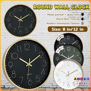 Amoki Wall Clock Silent Non-Ticking Round Wall Clock Modern Simple Style Fashion Watch