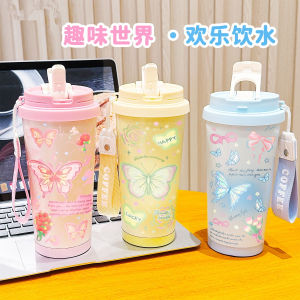 Large Capacity Stainless Steel Butterfly Flower Insulated Mug Portable Coffee Cup for Car Travel Students without Straw