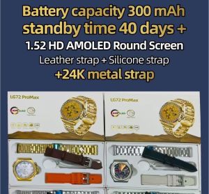 Smartwatch LG72 ProMax | 24K Rose Gold | Gesture Answering | Compass | 1.52" HD AMOLED | Long Battery Life | Stylish Straps