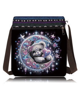 1 set of DIY dreamy moon and bear diamond art handbag canvas shoulder bag with diamond painting crossbody bag