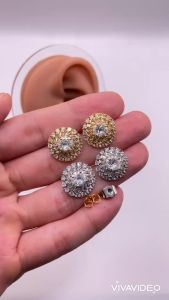 Bông tai titan đính đá phối viền tròn Khuyên tai đính đá phối viền tròn chuyên dùng đi tiệc trangsucmoiluatuoi.RIN