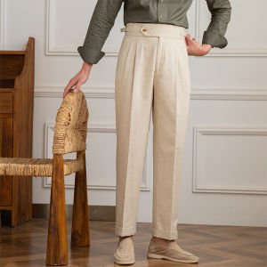 Summer Waist High Straight Cotton Linen Casual Pants for Fashion and Business Wear