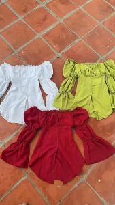 🍒🍒🍒 thời trang áo kiểu tay dài phồng cổ vuông thiết kế xẻ tà ngọt ngào cho nữ M1