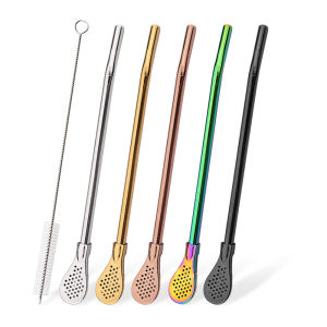 6Pcs/Set Silver Stainless Steel Drinking Straws Washable Reusable Yerba Mate Spoon Filter Straw for Cocktail Bar Accessories