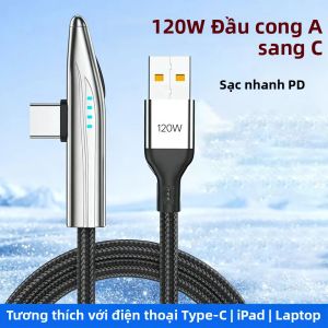 Cáp NNBILI 90 Độ PD120W USB A Sang USB C Cáp Sạc Nhanh Loại C Dành Cho Xiaomi Redmi Samsung MacBook 100W Truyền Dữ Liệu Tốc Độ Cao