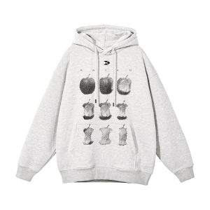 American Hooded Sweatshirt Womens Autumn New Arrival Apple Vintage Print High Street Couple Long Sleeves Loose Pullover Top Tide