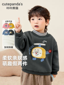 Thickened Fleece Hoodie Sweatshirt for Boys And Girls Childrens Winter Clothes Warm Cozy Cotton Polyester Blend Kids Tops