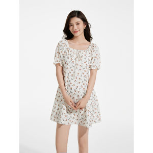Hotwind | New Summer Floral Dress with Square Neck and Puff Sleeves