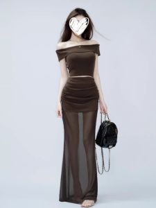 QIANMANZI | Bộ Đồ Mùa Hè Kiểu Pháp Dáng Ôm Cổ Trụ eo Cao