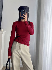 เสื้อยืดผู้หญิงแขนยาวขนแกะสไตล์ย้อนยุคฤดูใบไม้ร่วง/ฤดูหนาว เสื้อชั้นในแฟชั่นดีไซน์เก๋ไก๋ เสื้อผ้าทำงานสไตล์เกาหลี