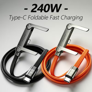 High-Power Braided Type-C Charging Cable Foldable Stand Design Universal Fast Charging Cord for iPhone iPad Xiaomi Honor