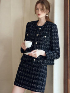 Roey s house | Elegant Classic Career Short Coat Set Black