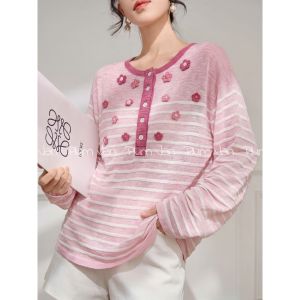 PlumJan | Áo Blouse Tay Dài Hoa 3D Sọc