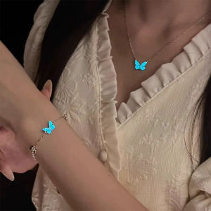 3Pcs/Set Luminous Butterfly Necklace Bracelet For Women Vintage Glow In The Dark Pendant Necklace Party Jewelry Gift