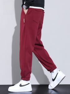 ROMON | Romon Red Fleece Lined Loose Mens Casual Pants Warm Trousers Spring Autumn Fashion Urban Style Youth Active Wear Long Trousers