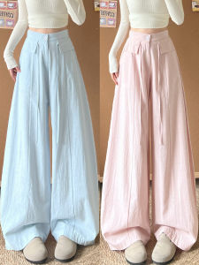 YIFANSHI | Blue Linen Drawstring High Waist Loose Fit Culottes