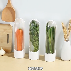 Herb Saver Storage Container Refrigerator Storing Vanilla Preservation Bottle Herb Saver Gadgets Fresh-Keeping Box for Cilantro Mint