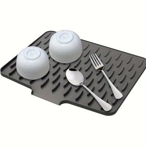 XMSJ | Silicone Dish Drying Mat for Kitchen Counter No-Spill Worktop Saver Drip-Free Non-Slip Slope Drain Mat Heat-insulating Pot Pads