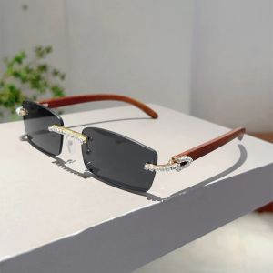 GM LUMIAS Rimless Rectangle Sunglasses with Rhinestones Chic Vintage Brand Design Shades Women Trendy Luxury Decor Sun Glasses