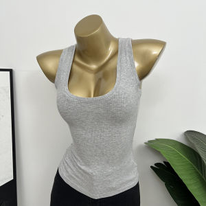 Áo Ba Lỗ Không Tay Cổ Chữ U Gợi Cảm Ôm Vừa Vặn Che Khuyết Điểm Áo Vest Mùa Hè Cho Nữ Chất Liệu Polyester Ngắn