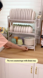 SimpleJoy 2/3-Tier Dish Drying Holder Rack Dish Drying Rack Plate Organizer Storage Shelf Kitchen Rack