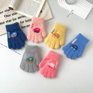 Cartoon Car Baby Gloves Winter Thick Knit Warm Boy Girl Full Finger Mittens Outdoor Windproof Toddler Kids Five Finger Gloves