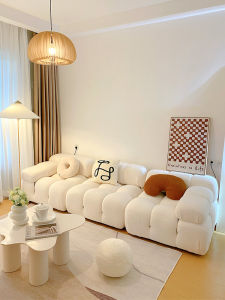 French Style Creamy Tofu Block Sheepskin Module Combination Sofa Modern Simple Living Room Small Apartment Creative L-shaped Fabric Sofa