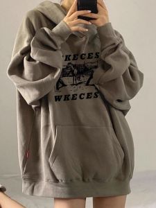 Fashion Style High Street Style Sweatshirt Female Oversize Fall and Winter Fleece-lined Thickened Hooded Letters Stylish Niche Top