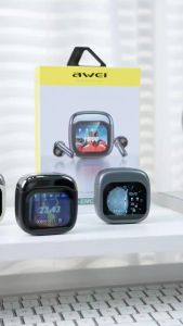 Awei TP100 ENC Wireless Earbuds LCD Touch Screen Headphone ENC Call Noise Cancellation Earphone Message Notification Awei Bluetooth Earbuds