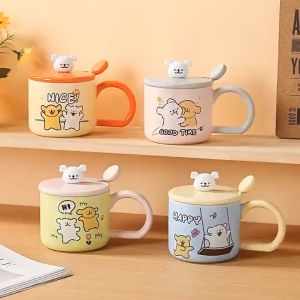 Mug Kartun Cute Puppy dengan Tutup / Cangkir Cute Puppy