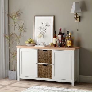 Panelbond Sideboard Modern Farmhouse Sideboard with 2 Doors with Woven Basket Storage Wooden Coffee Cabinet for Kitchen Living Room Export Quality