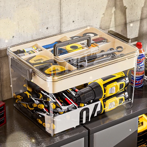HETEE Transparent Toolbox Multi-Function Portable Storage Organizer for Hardware Electrical Tools Storage space savers