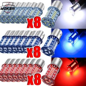 【WOKEN】8PCS Motorcycle Car LED Brake Light Burst Flashing1157 6W 6500K Flash Motorcycle Tail Light 12V High Brightness Parking Reversing Light Warning Light White/Red/Blue Bulb
