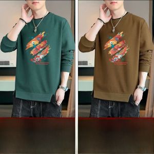 ROMON | เสื้อยืดคอกลมแขนยาวหลวมๆ ลำลองสำหรับผู้ชาย ฤดูใบไม้ผลิและฤดูใบไม้ร่วง แฟชั่นใหม่ ลำลอง แขนยาว คอกลม แฟชั่น