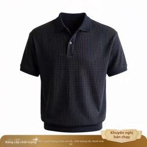 ZHUOCAN | Áo Thun Polo Cổ Trụ Tay Ngắn Màu Xám Nhạt Có Họa Tiết Nổi