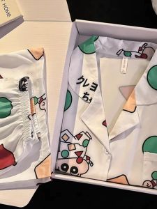 Japanese Style Sleepwear for Women Ice Silk Material Short Sleeve Printed Cartoon Animation Design Casual Home Clothing for Summer