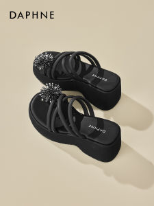 Daphne | Thick Sole Slip On Women Sandals Decorated With Glitter High Heels Comfy