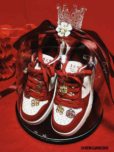 Wedding Shoes New Bride Flat Low Heel Red Sports Shoes Chinese Style Daily Wear Dragon And Phoenix Gown Trendy Cross Strap Casual Shoes