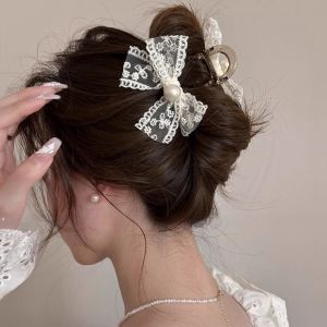 White Lace Bow Hair Clip Korean Fashion Elegant Hairpin Hair Accessories for Women‘s