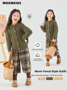 Moonkids | Retro Style Warm Sweater and Fleece Pants Set For Girls